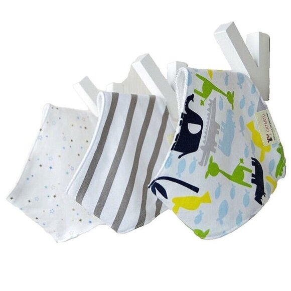 CRTARTU Other - New Cotton Set Of 3 Baby Boy Bibs Bib Blue Animal Stars Stripes Snap Back